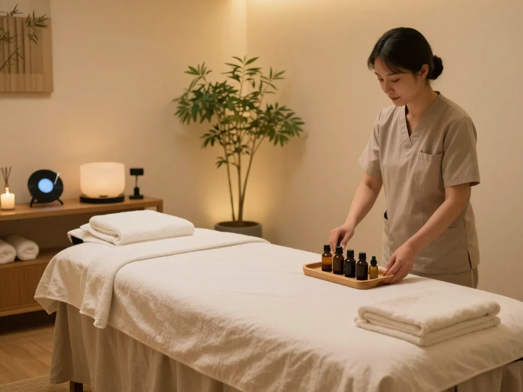 Relaxing 천안스웨디시 massage room with soothing ambiance and essential oils.