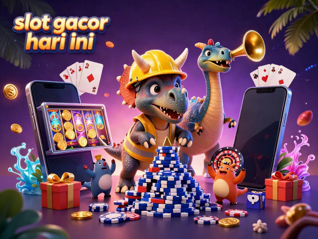 Permainan slot gacor hari ini dengan triceratops membangun tumpukan chip poker.