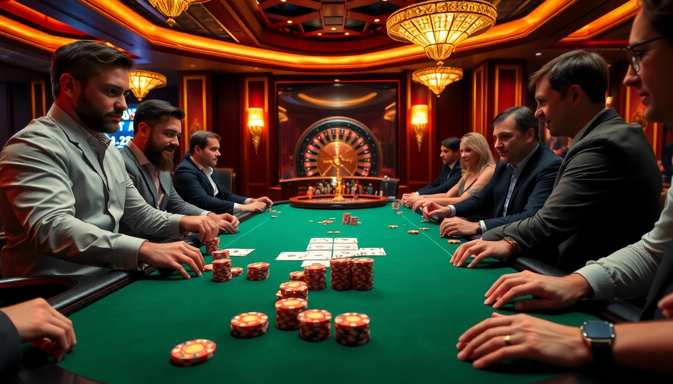 High-stakes poker action at gg88 casino with vibrant chips and enthusiastic players.