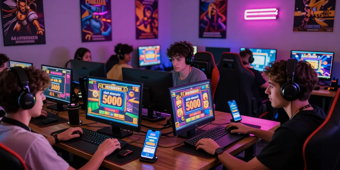 Players enjoying the excitement of various slot games with emphasis on slot deposit 5000 options in a vibrant gaming environment