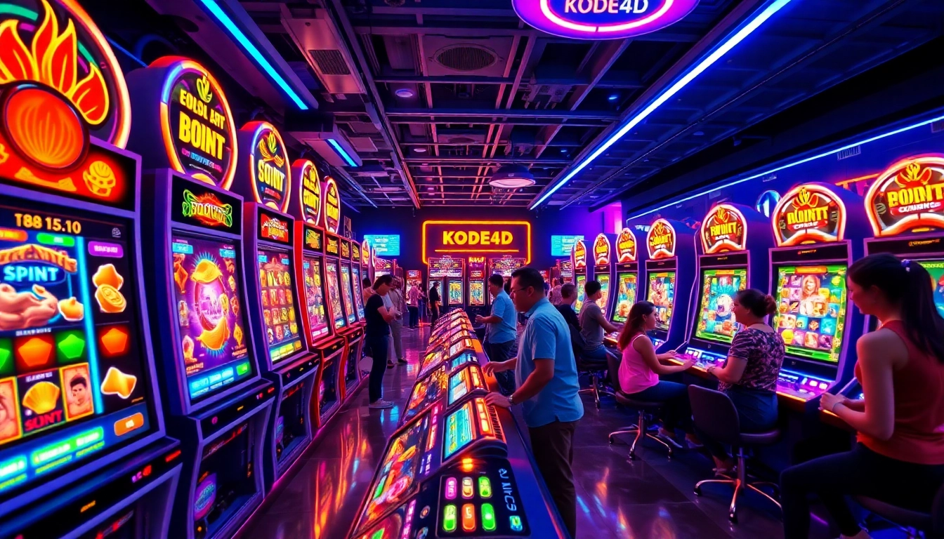 Kode4d slot experience in a vibrant virtual casino with engaging players and modern machines.
