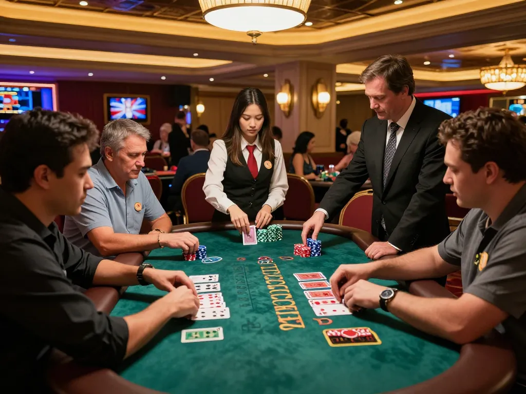 Engaging players at a blackjack table in a luxury casino, showcasing strategic gameplay at giường bệnh nhân.