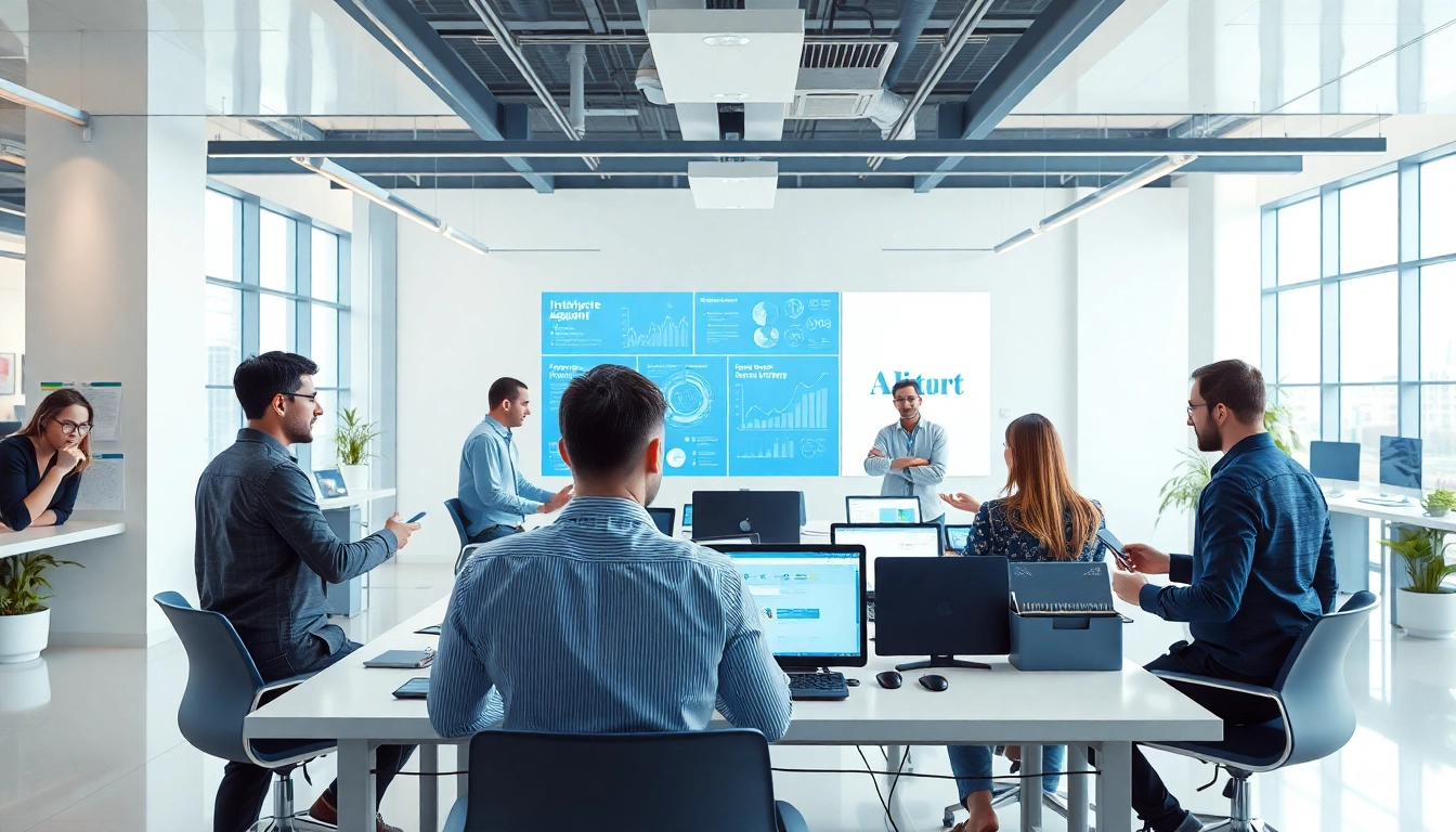 Visual representation of an enterprise assistant platform in a collaborative workspace.