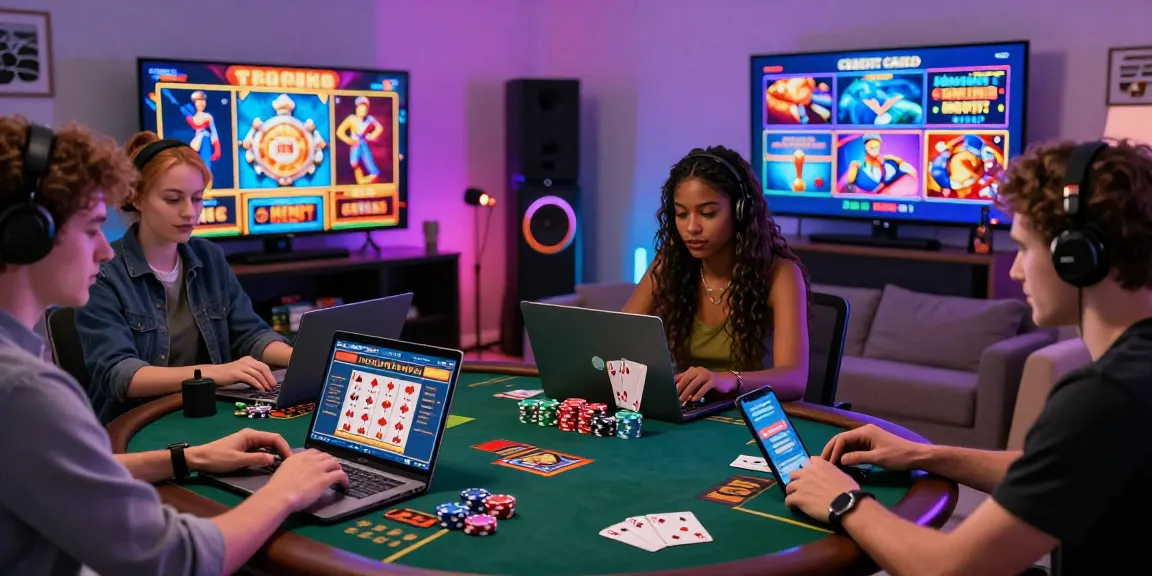 Players enjoying engaging experiences at credit card casinos UK in a lively home setting, showcasing excitement and community.