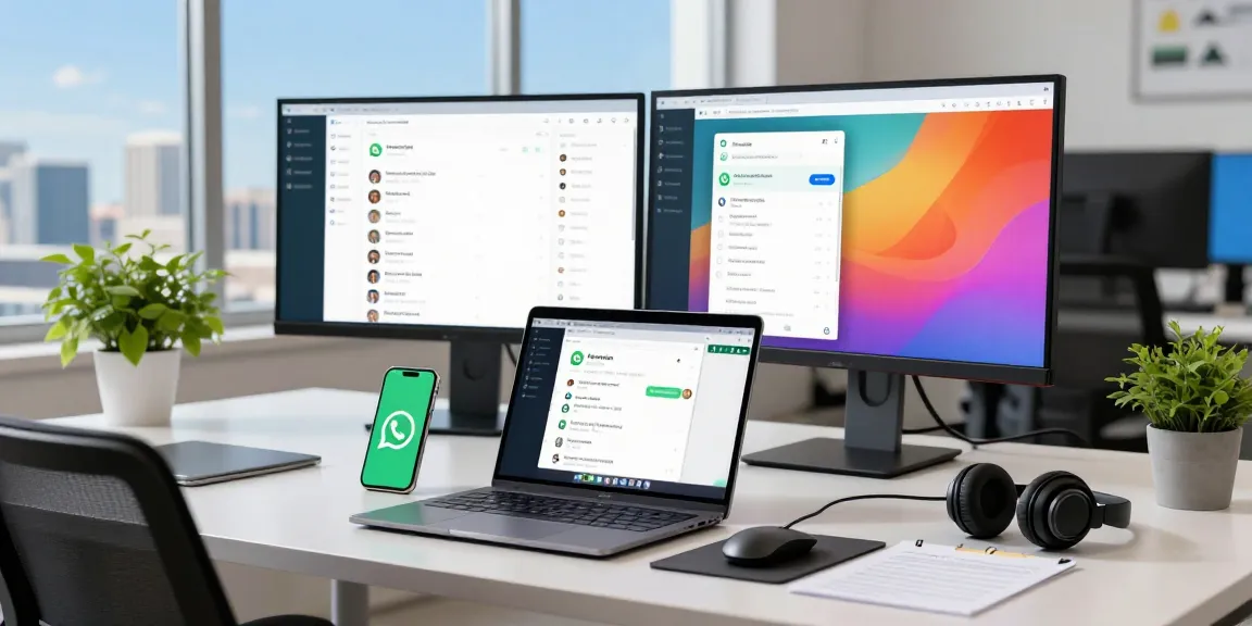 Experience seamless connectivity through WhatsApp下載 in a modern tech workspace.