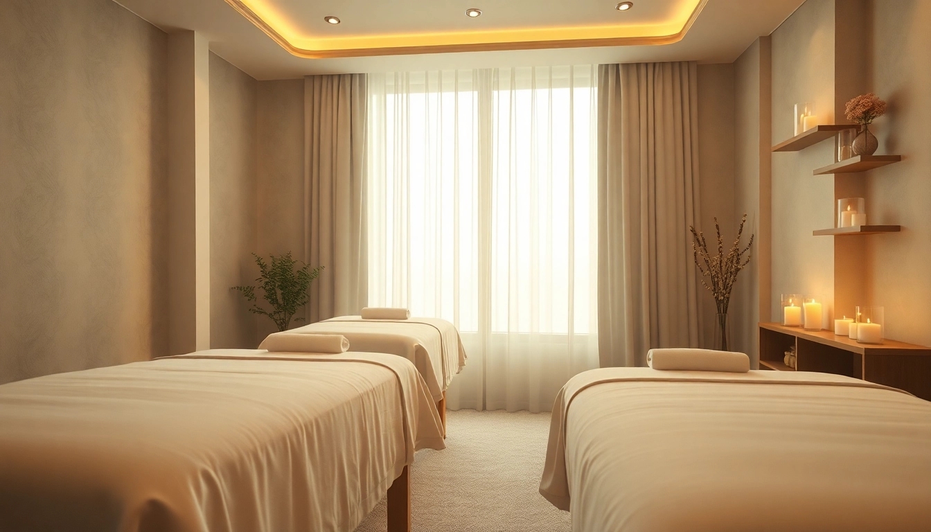 Relaxing 출장마사지 setting with soft lighting and tranquil decor.