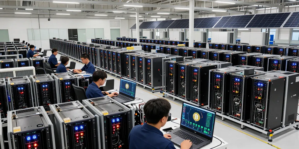 Bitcoin mining company with advanced rigs in a sustainable data center.