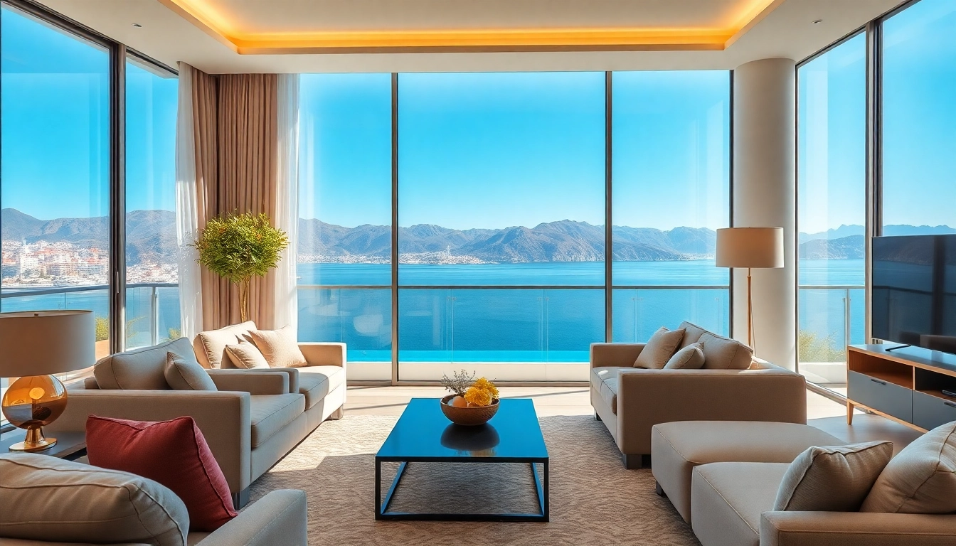 A stunning view of apartments for sale in Alanya, Turkey, showcasing luxury living with sea views.