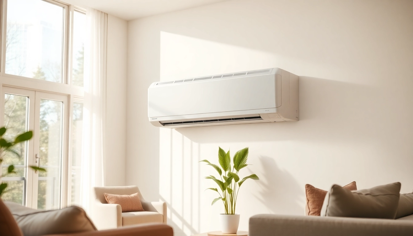 Install a Daikin mini split AC in a stylish living room with natural lighting.