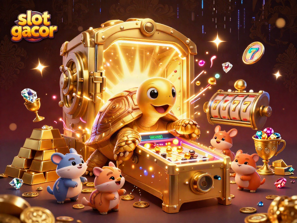 Rasakan sensasi bermain slot gacor dengan 3D kartun kura-kura emas dan elemen jackpot yang mengesankan.