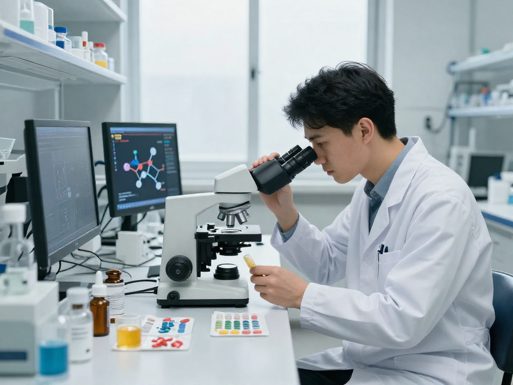 BPC 157 Side Effects examined through advanced buccal strip technology in a modern lab setting.