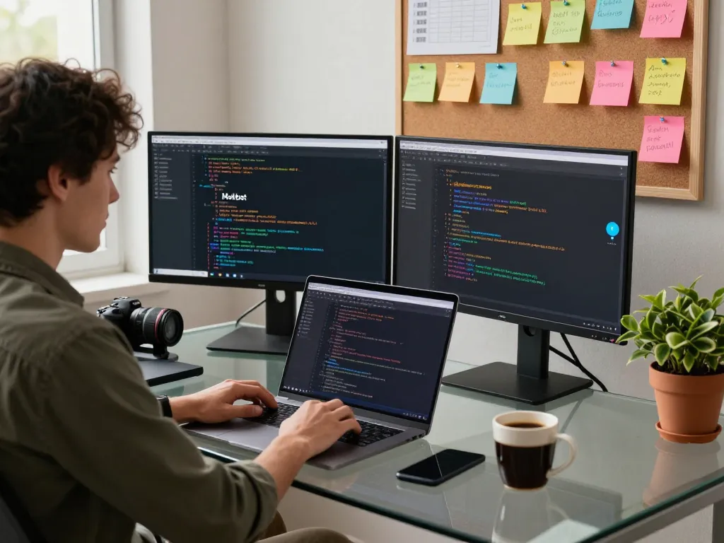Moltbot mac installation in a vibrant home office setting with developer at a sleek workstation.