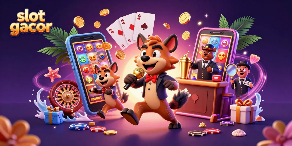 Experience slot gacor excitement with hyenas in a lively casino scene full of vibrant gaming elements.