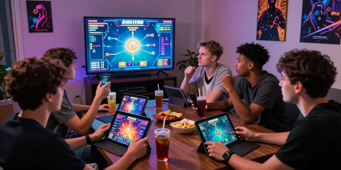 A group of friends enjoying Aviator Pro crash games on a big screen in a lively gaming setup.