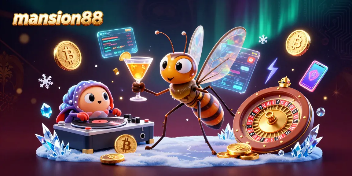 Engage with mansion88 through a vibrant 3D casino illustration showcasing exciting characters and crypto elements.