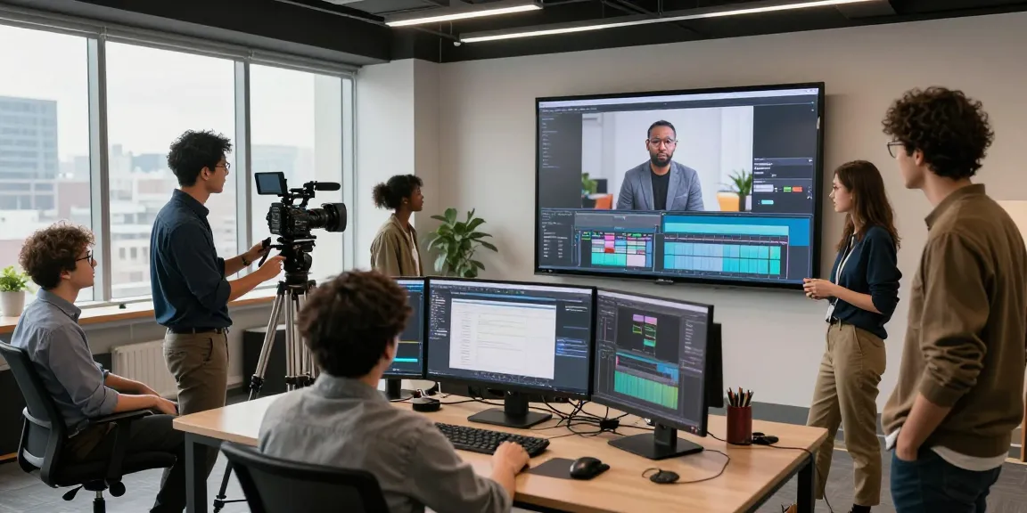 The best corporate video production company Singapore showcases a creative team collaborating in a modern studio.