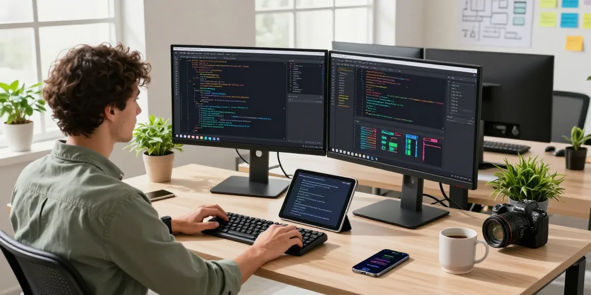 Smart workspace showcasing 截图工具下载 features with dual monitors and natural lighting.