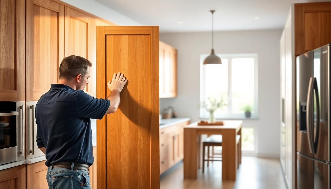 Experience Cabinet Refacing Saint Petersburg FL with a craftsman transforming kitchen cabinets.