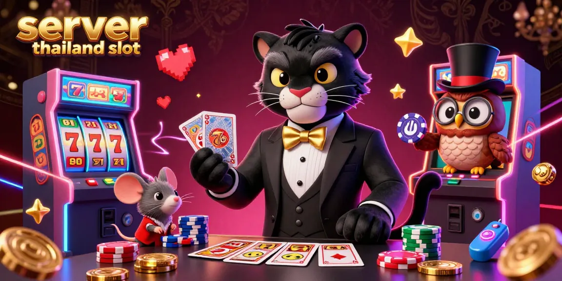 Engage with server thailand slot in this vibrant casino scene featuring a tuxedoed panther, an owl, and a lucky mouse.