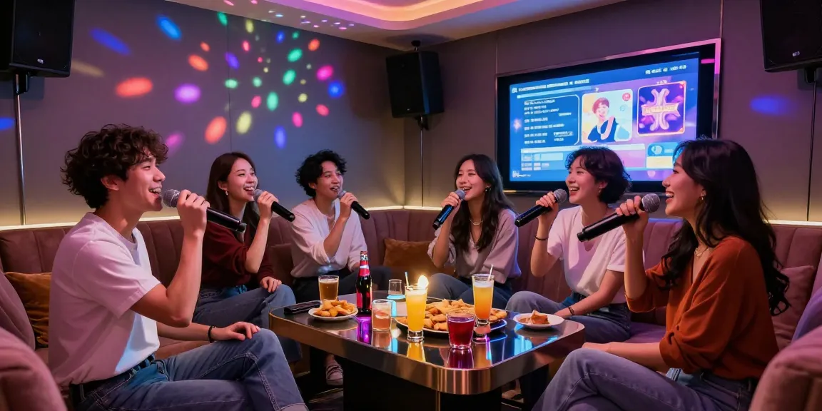 강남구구단에서 친구들과 함께 노래하는 즐거운 순간을 포착한 프리미엄 카라오케 환경
