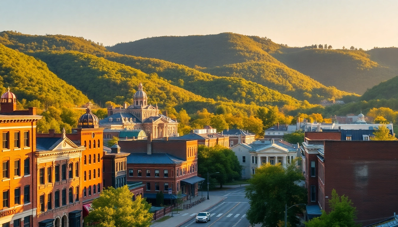 Experience the charm of Clarksburg, showcasing historic buildings and vibrant community.