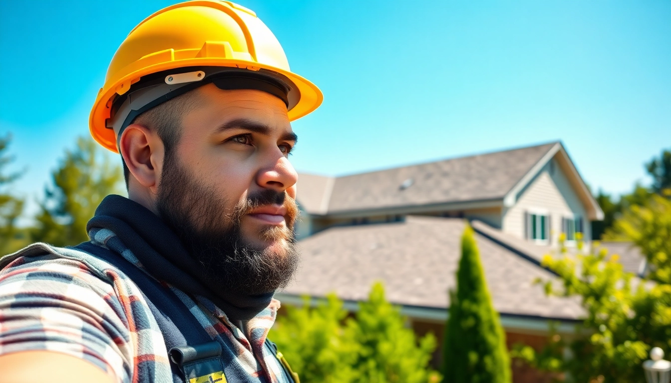 Roofing contractor installing a new roof on a sunny home, showcasing expertise.
