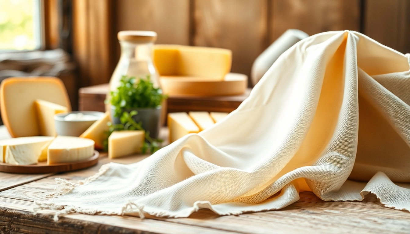 Kaasdoek in gebruik met verse zuivelproducten op een houten tafel