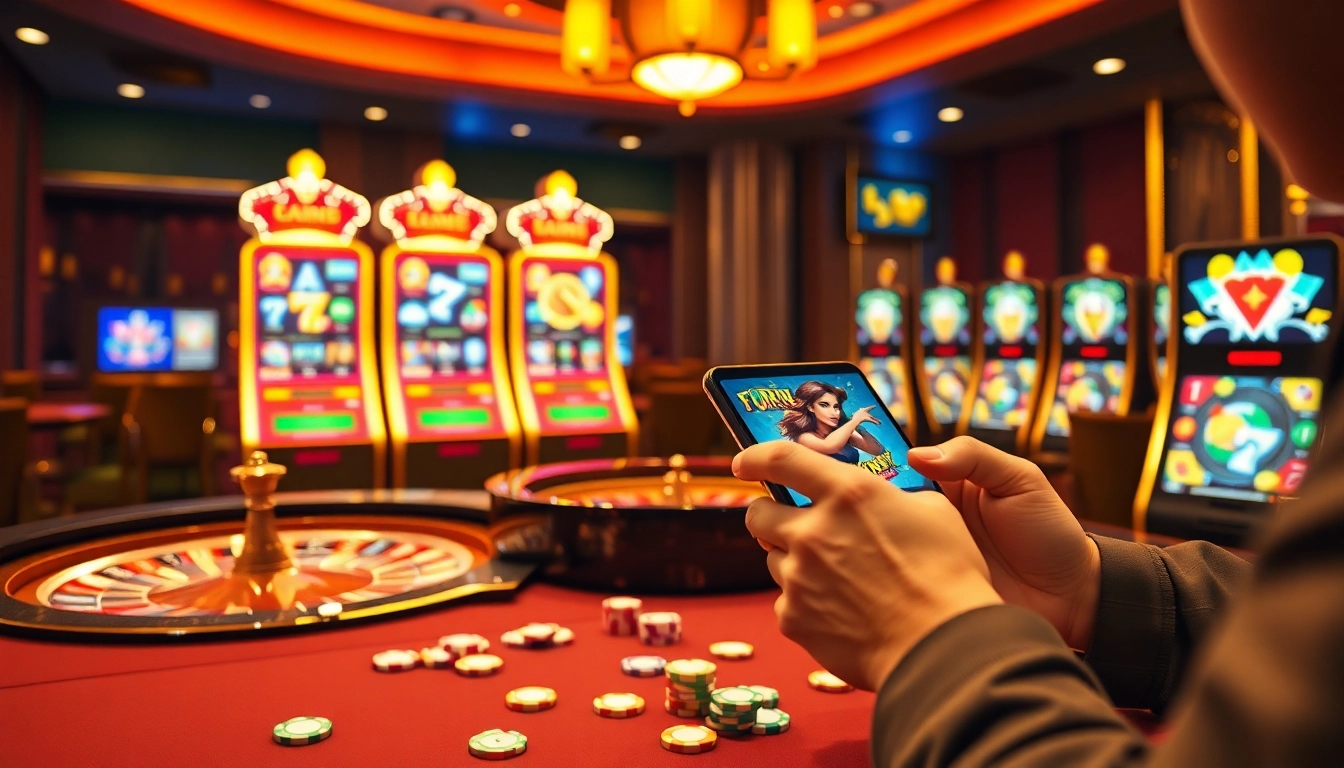 Betting at mk8th.net with vibrant slot machines and an inviting casino atmosphere.