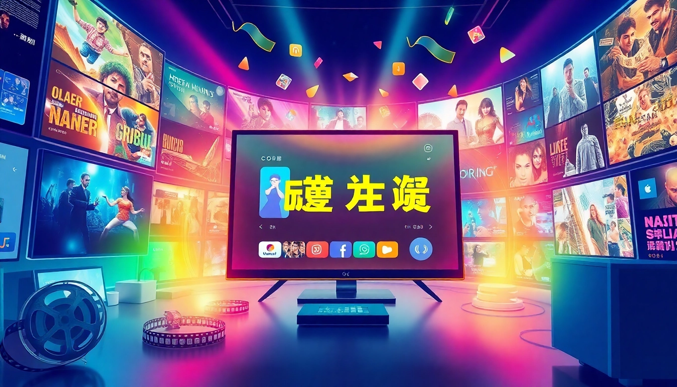 위키티비의 생동감 넘치는 디지털 TV 인터페이스와 다양한 콘텐츠 요소들이 보여집니다.