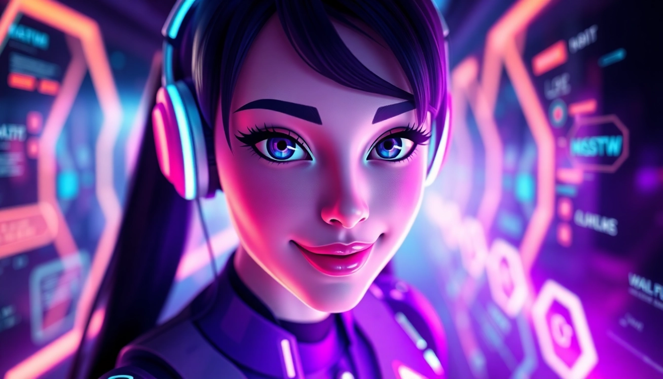 Engaging NSFW AI chat interface with a friendly AI character in a futuristic setting.