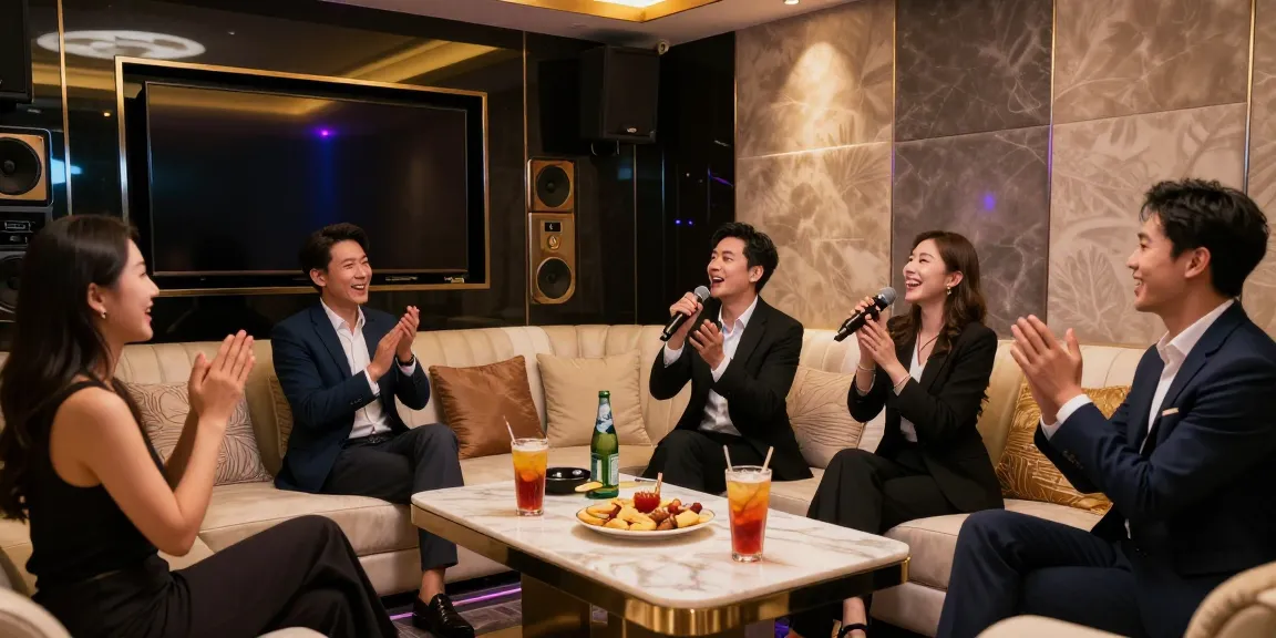 강남쩜오에서 고급스러운 프라이빗 노래방을 즐기는 고객들, 프리미엄 음료와 세련된 인테리어로 특별한 순간을 만들어갑니다.