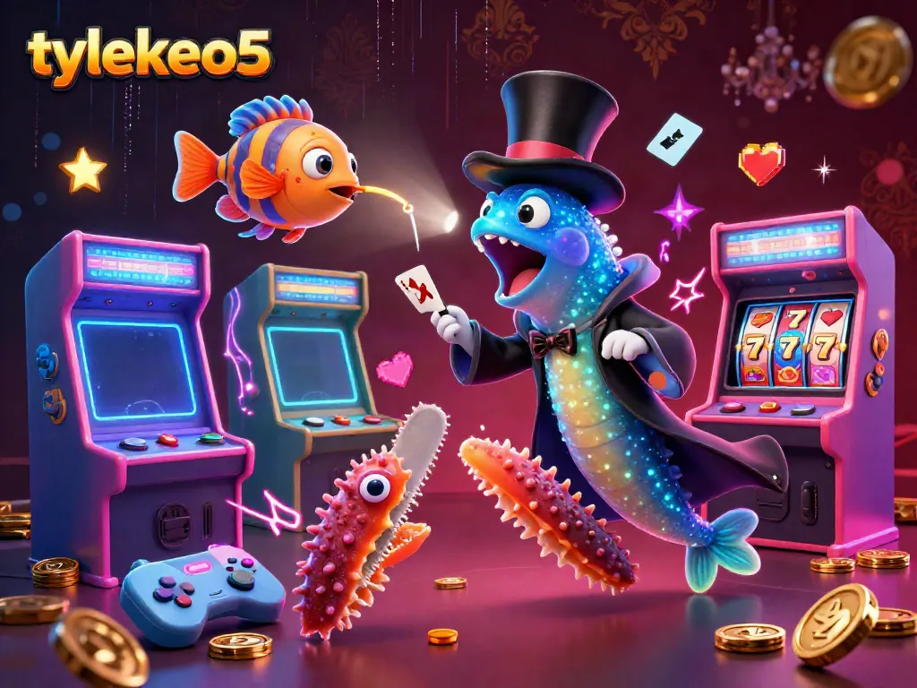 Experience the magic of tylekeo5 with a lively 3D casino scene featuring vibrant characters and gambling elements.