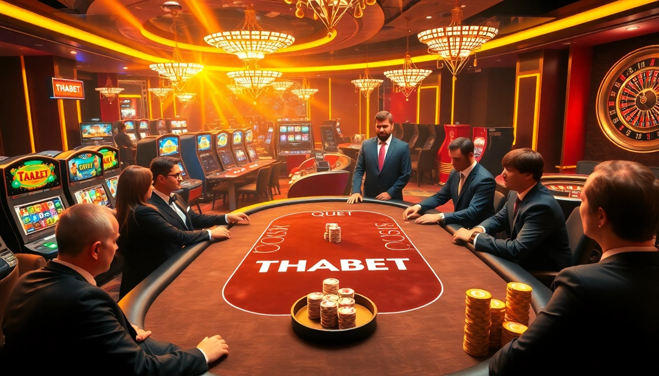Players engaging in high-stakes poker at THABET casino, showcasing thrilling gambling excitement.