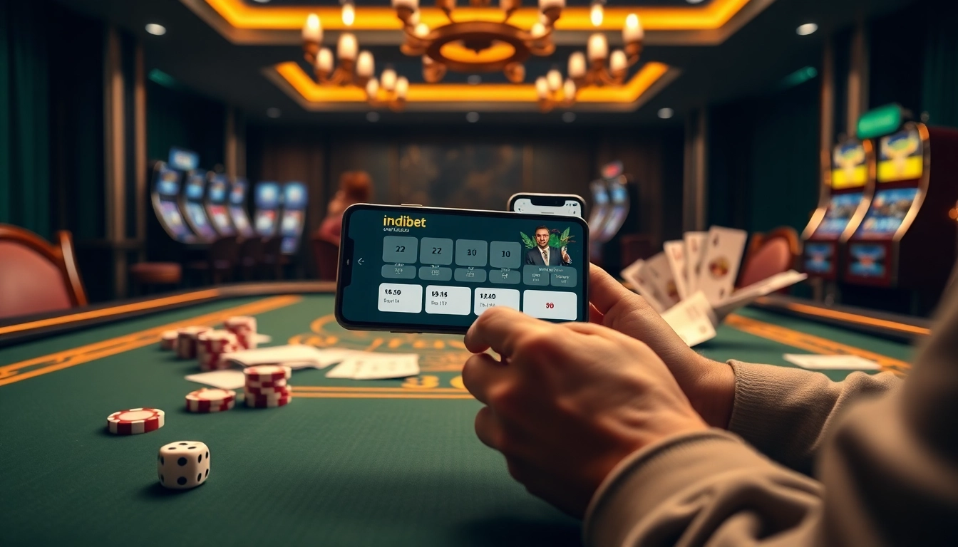 Experience easy betting with the Indibet download on your device, featuring a vibrant casino atmosphere.