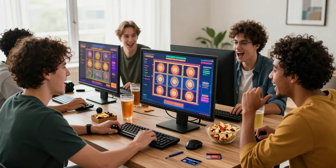 Exciting gaming atmosphere featuring friends playing at a credit card casino on https://mvc.org.uk, with colorful games on screen.