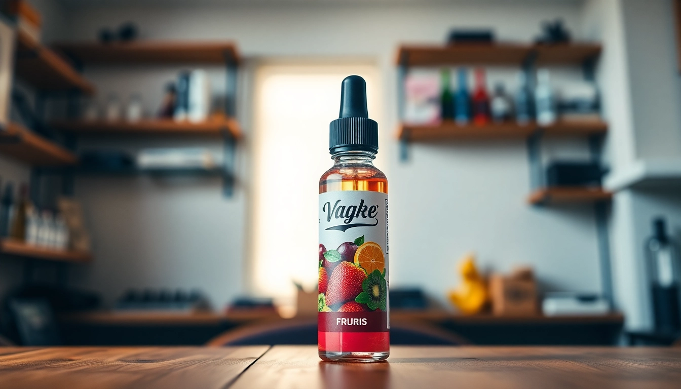 Showcase of vibrant vape juice bottle highlighting distinct flavors in a cozy setting.