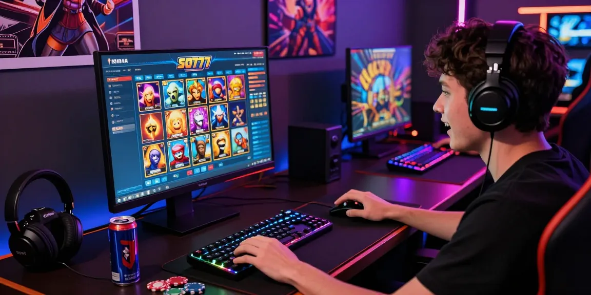 Player engaging with slot777 online gaming platform in an immersive gaming room.