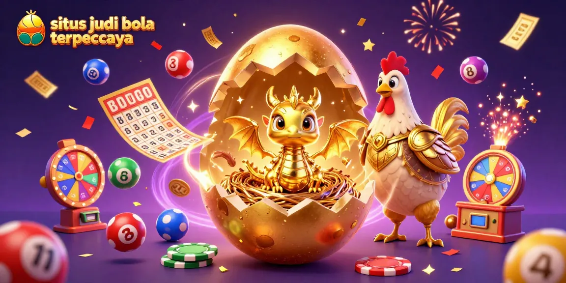 Situs judi bola terpercaya showcases a golden baby dragon and golden armored hen in a vibrant gambling scene.