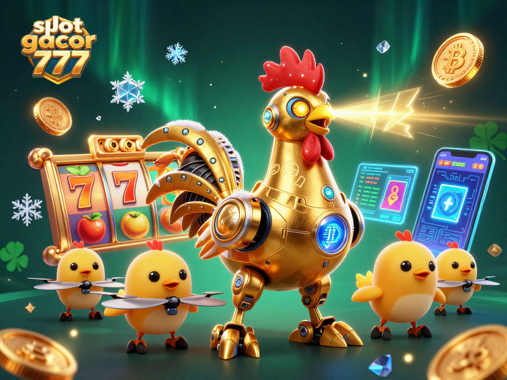 Experience thrilling wins with slot gacor 777 as vibrant slot reels and lucky symbols surround dynamic characters.