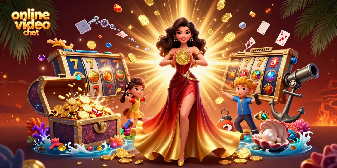 Engage in online video chat with real people while enjoying vibrant casino-themed elements.