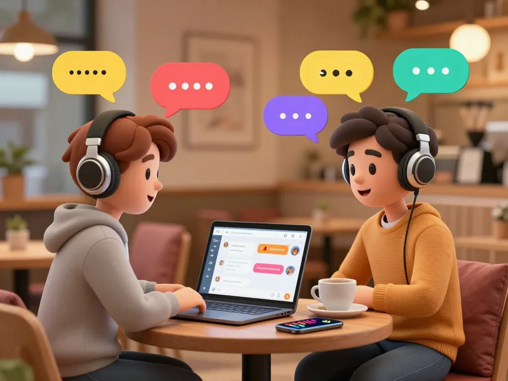 Spicy chat conversation in a cozy virtual café with engaging avatars.