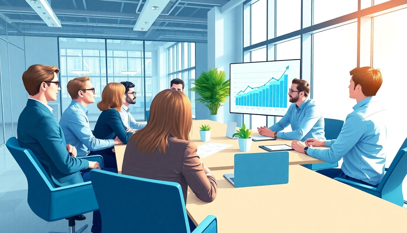 Visual representation of growth strategy trends in a collaborative business meeting.