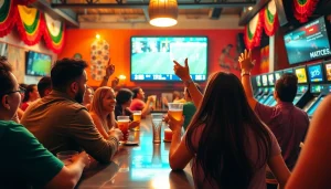 Excited bettors enjoying sports betting in Mexico at a lively sports bar atmosphere.
