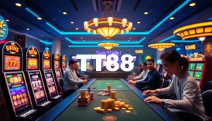 Engaging TT88 online gambling platform with vibrant games and a friendly dealer.