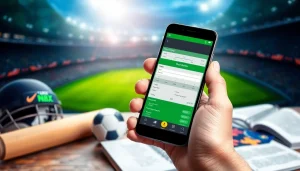 Engaging interface of sports betting apps India displayed on smartphone amid sports gear.