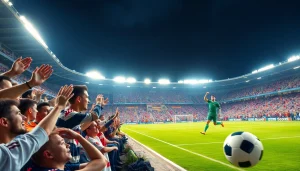 해외축구중계를 중계하는 열광하는 팬들이 있는 축구 경기장