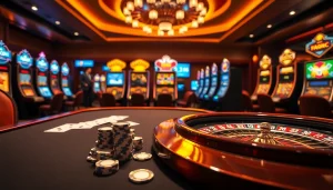 Experience the thrill of online gambling at https://xx88.pizza/ with poker chips and a roulette wheel.
