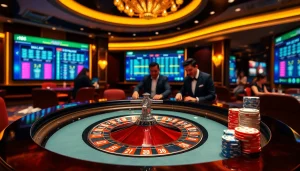 Experience the thrill of rr88 with players enjoying dynamic casino gaming at a luxurious roulette table.