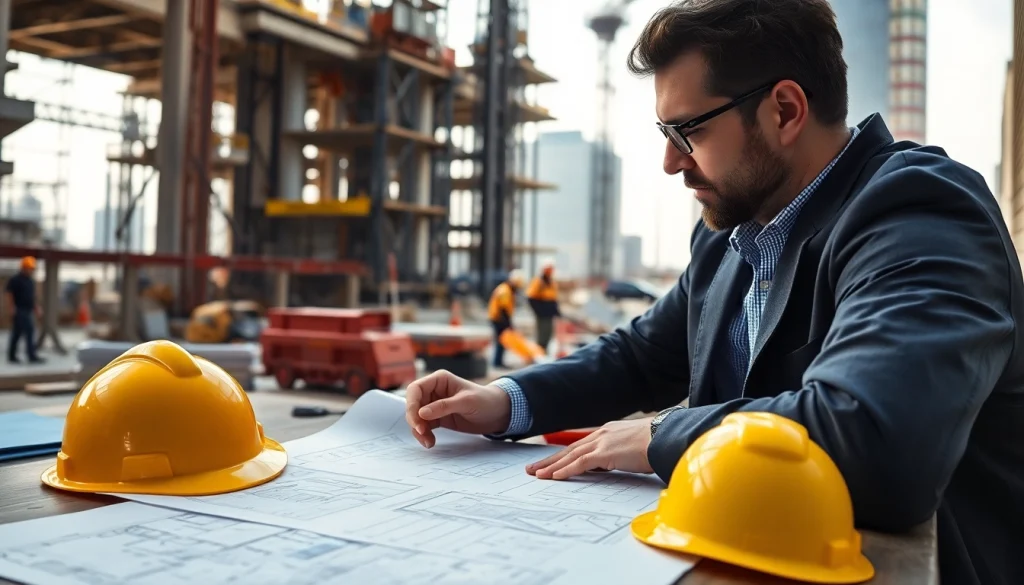 Engaging New York City Construction Manager discussing project details on a bustling construction site.