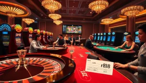 Place high-stakes bets at RR88, featuring roulette, poker tables, and vibrant slot machines.